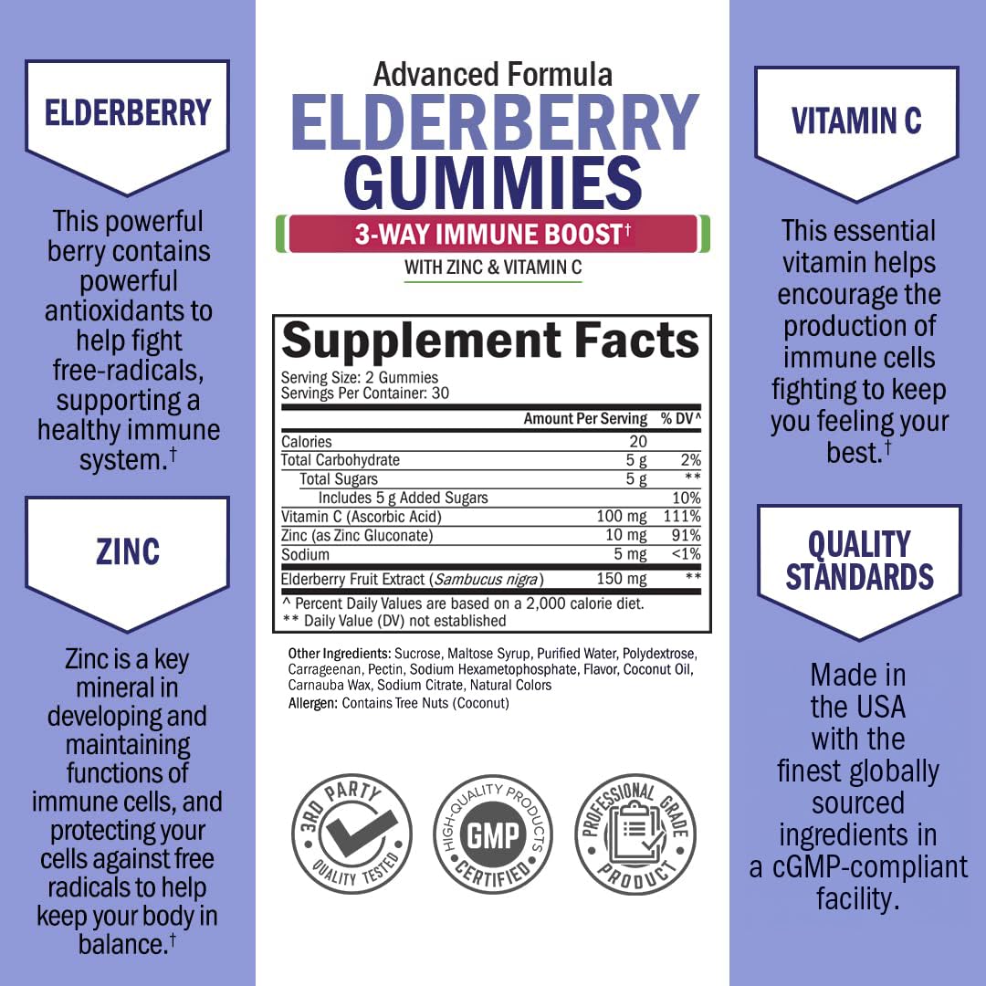 BioSchwartz Elderberry Gummies with Zinc and Vitamin C - 60 Count