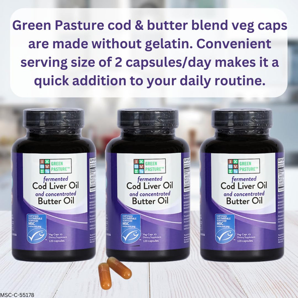 Buy now Green Pasture Fermented Cod Liver Oil Blend and Concentrated Butter Oil Blend - 120 Capsules at indiglob india