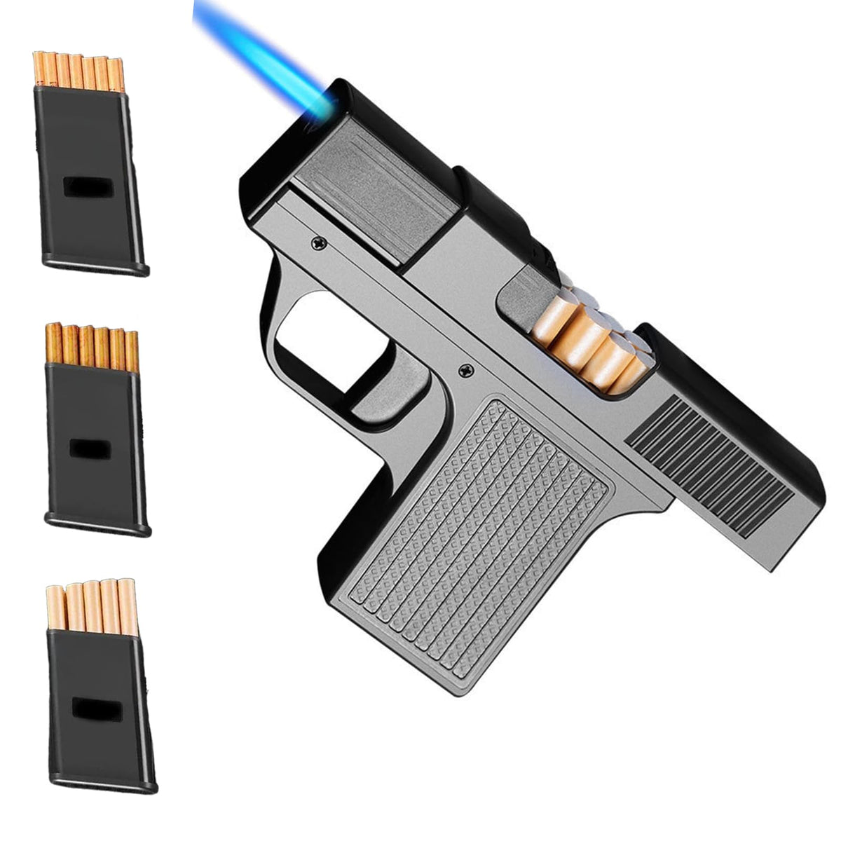 Tactical-Style Torch Lighter & Cigarette Case Combo, Windproof Blue Jet Flame, Multi-Function Tool, Ergonomic Zinc Alloy Body, Unique Birthday for Men(No Fuel)