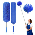 Cobweb Duster with Extension Pole, Washable Cleaning Duster Kit with 3 Duster Heads, Cobweb Duster, Corner Brush, Gap Dust Cleaner, Telescoping Pole for Ceiling Fan, Long Duster for high Ceilings