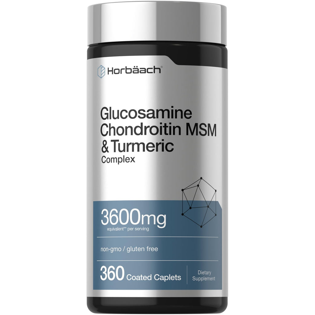 Horbäach Glucosamine Chondroitin MSM | 360 Caplets | Advanced Formula with Turmeric | Non-GMO, Gluten Free