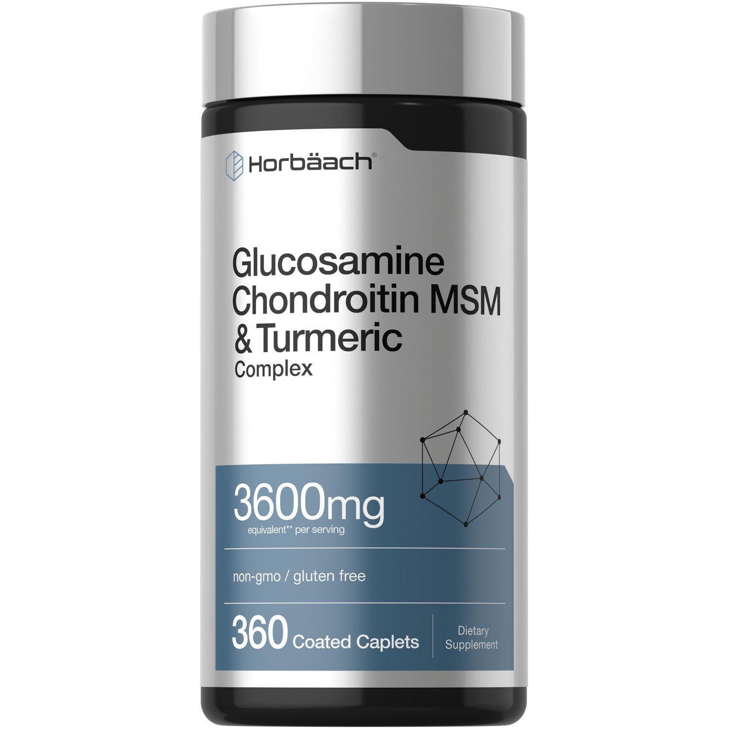 Horbäach Glucosamine Chondroitin MSM | 360 Caplets | Advanced Formula with Turmeric | Non-GMO, Gluten Free