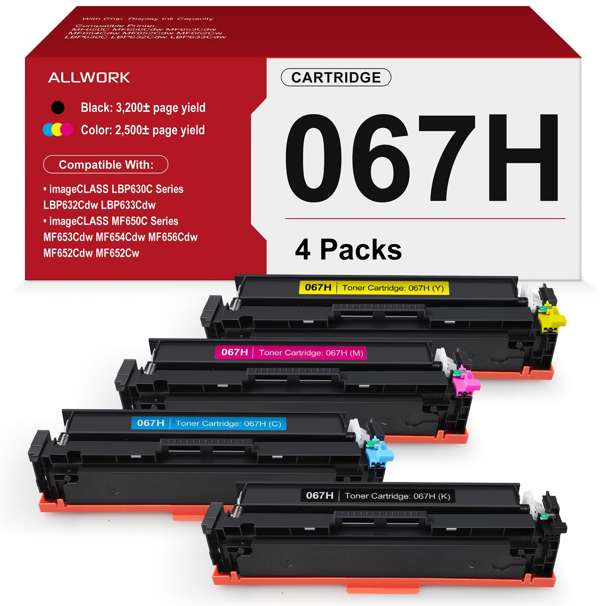 ALLWORK 067H Toner Cartridge 4 Pack Replacement for Canon 067 High Capacity