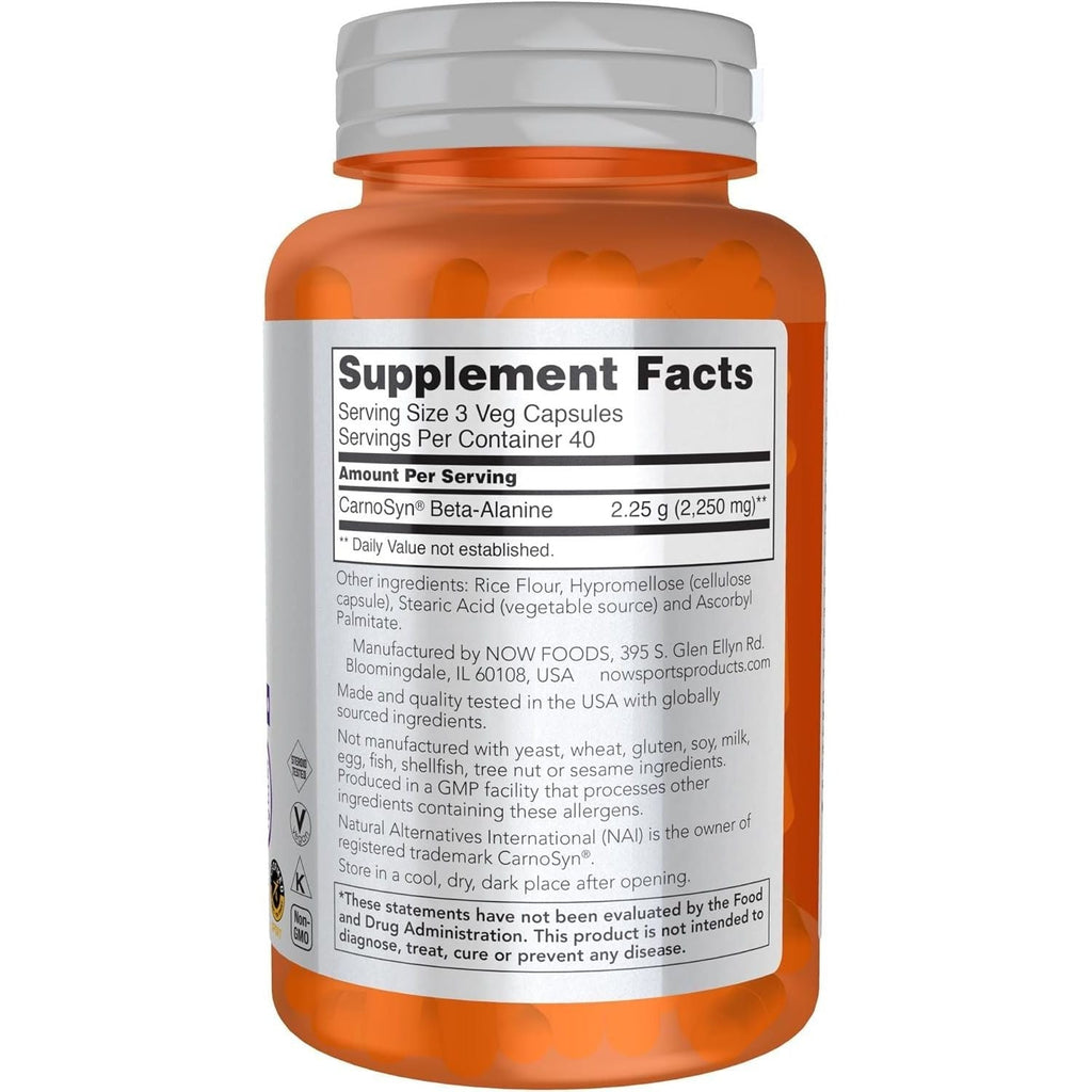 Buy now NOW Foods Sports Nutrition, Beta-Alanine 750 mg, Delays Muscle Fatigue*, Endurance*, 120 Veg Capsules at indiglob india