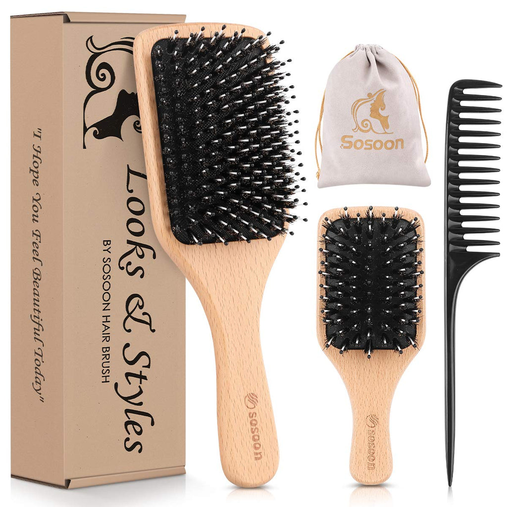 Buy now Hair Brush, 2 Pack Boar Bristle Paddle Hairbrush for Women Men Kids Reducing Frizzy, No More Tangle, Small Travel Brush Tail Comb & Giftbox Included at indiglob india