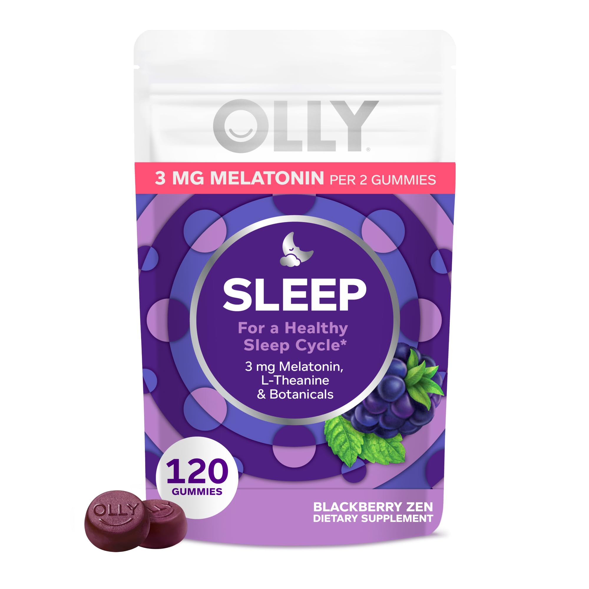 OLLY Sleep Support Gummy Supplement,* 3 mg Melatonin, L-Theanine - 60 Count