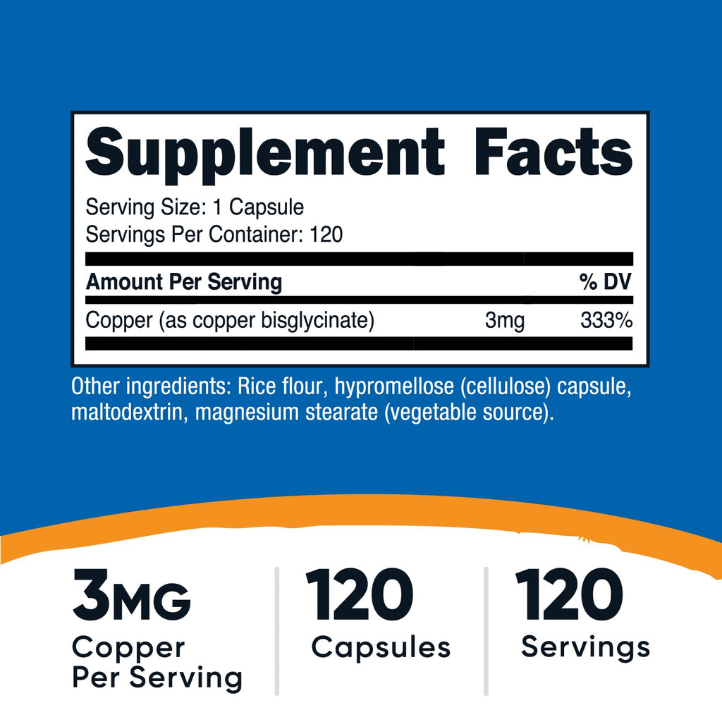 Nutricost Copper Glycinate Capsules (120 Capsules, 3mg Copper per Serving)