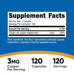 Nutricost Copper Glycinate Capsules (120 Capsules, 3mg Copper per Serving)
