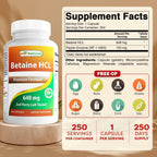 Buy now Best Naturals Betaine HCL 648 mg 250 Capsules at indiglob india