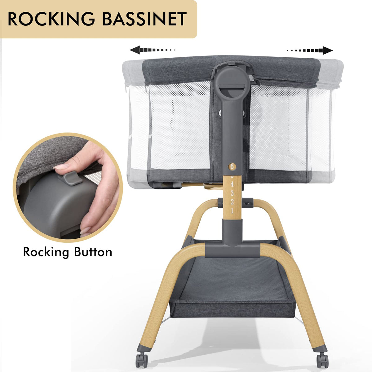 Jimglo 3-in-1 Baby Bassinet, Bedside Sleeper & Rocking Bassinet, Full Mesh
