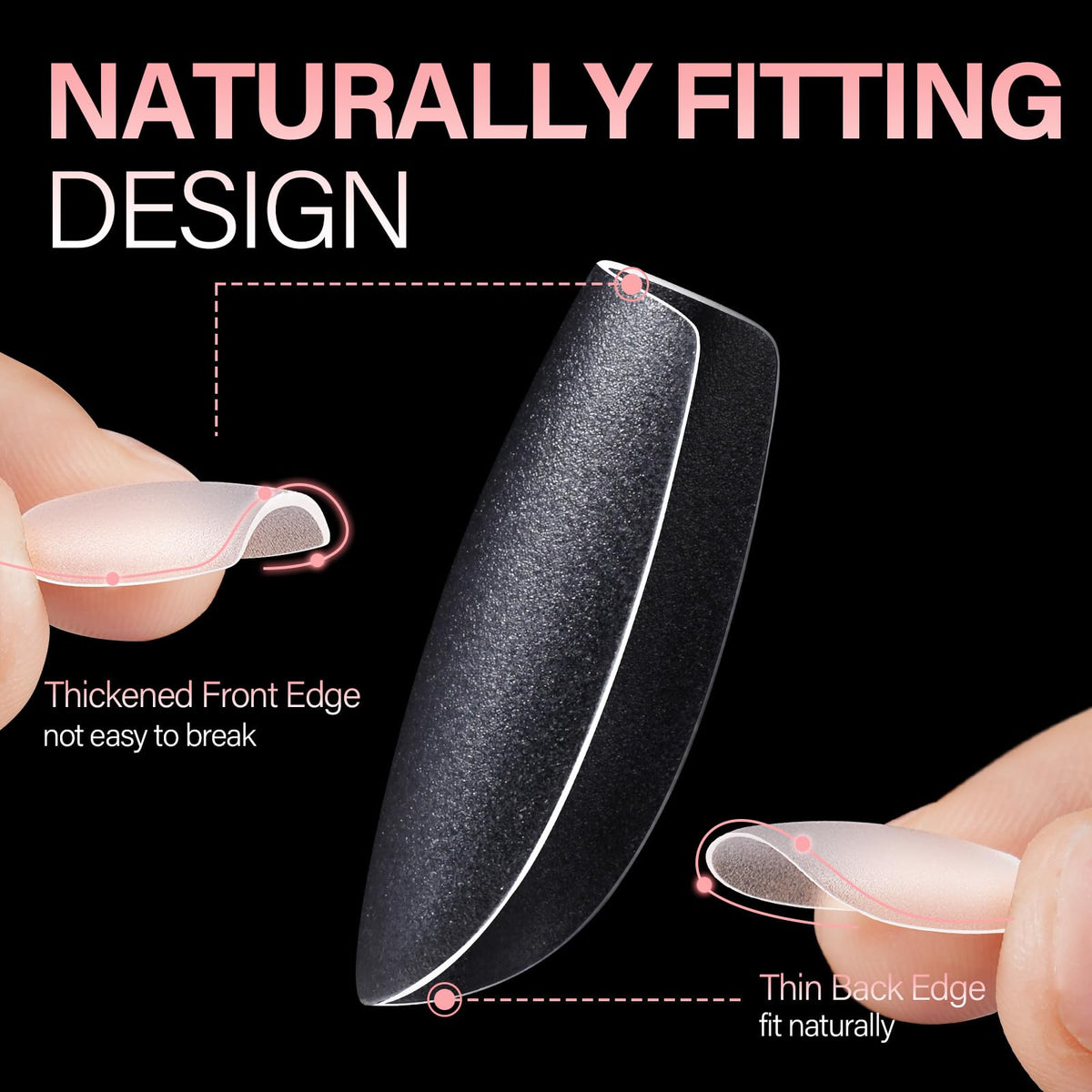 Premium imported AILLSA Short Almond Nail Tips, 450PCS pack. Designed for a natural fit with durable, thickened edges.