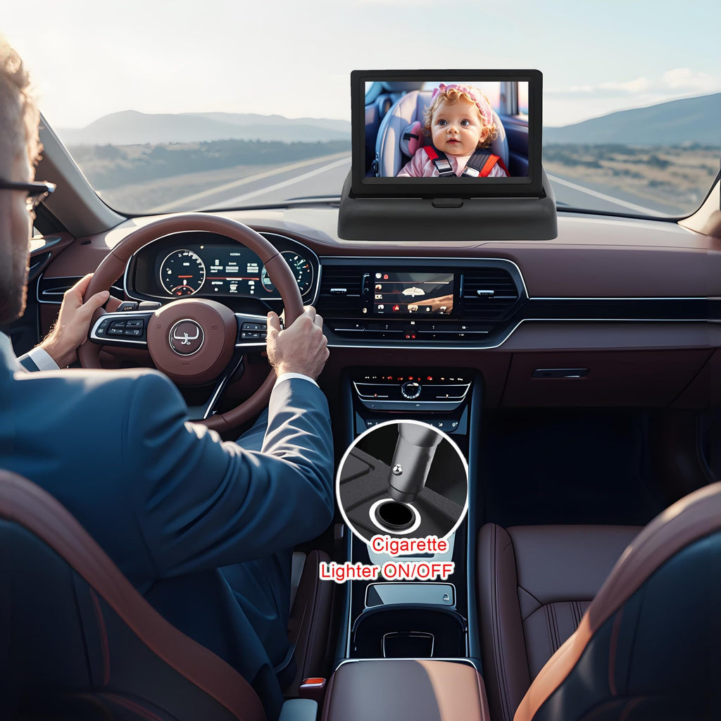 Baby Car Camera for Backseat-HD 720P 4.3 inch Monitor with Night Vision, 360° Rotation, 150° Wide View Angle. Protects Your Baby’s Eyes.Rear-Facing Backseat Camera for Kids, Infants, and Newborns KB45