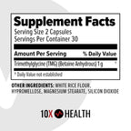 10X Health Tmg Supplements - 60 Capsules | Trimethylglycine: Betaine Anhydrous, Liver & Heart Support, Non-GMO & Gluten-Free