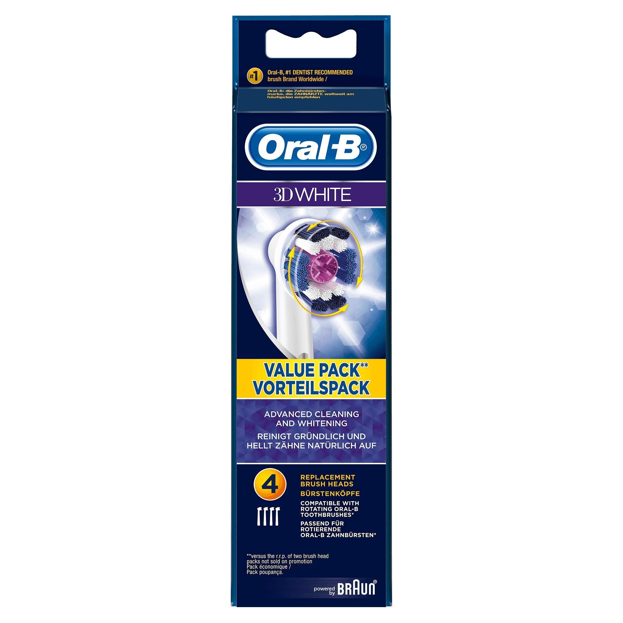 Buy now Oral-B 3D White Toothbrush Heads Pack of 4 Replacement Refills for Electric Rechargeable Toothbrush at indiglob india