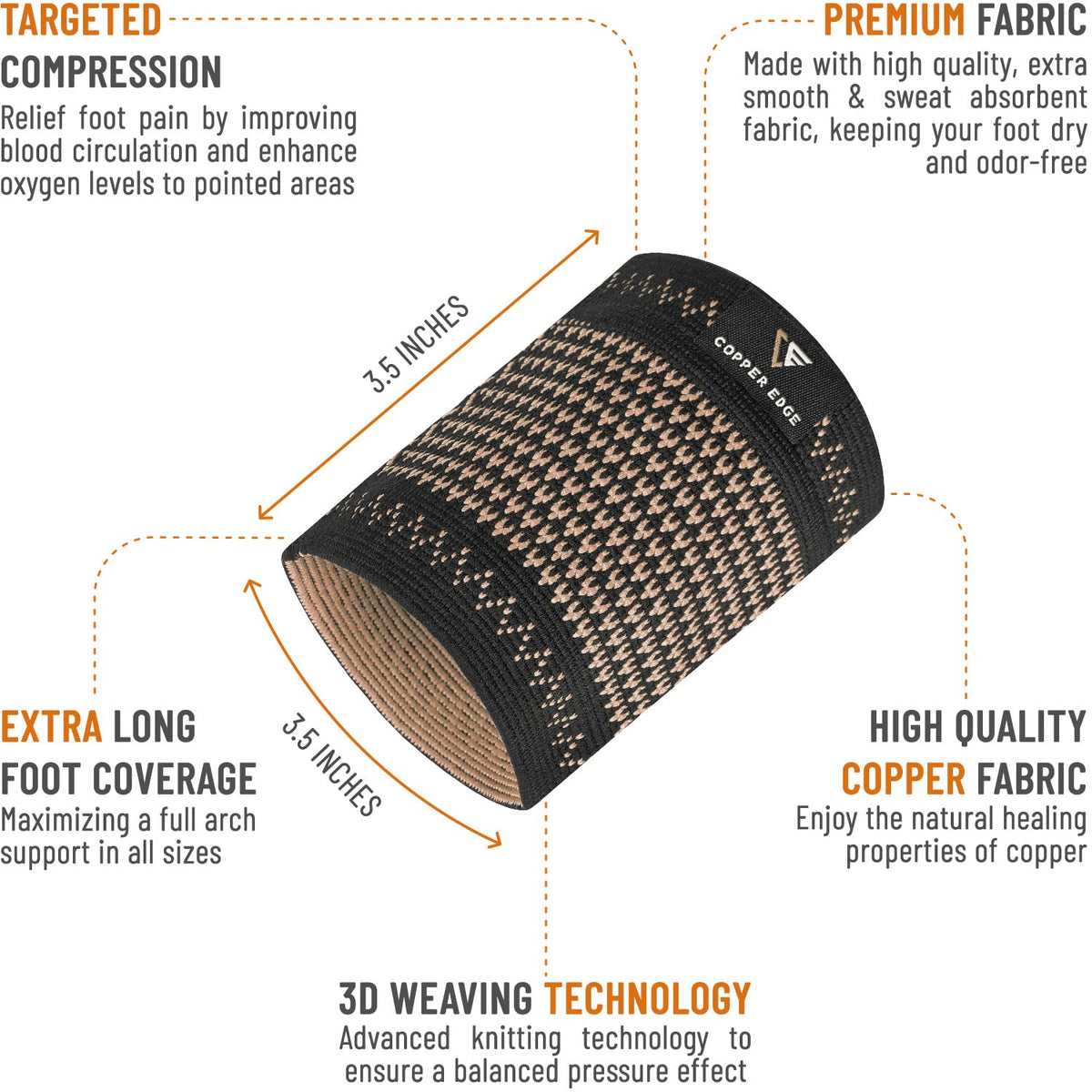 Copper Arch Support for Plantar Fasciitis. 2 Half Socks/Sleeve Compression Brace for Women and Men. Orthotics Feet Pain Aid Fit for Flat/High/Fallen Arches, Foot Care (Copper)