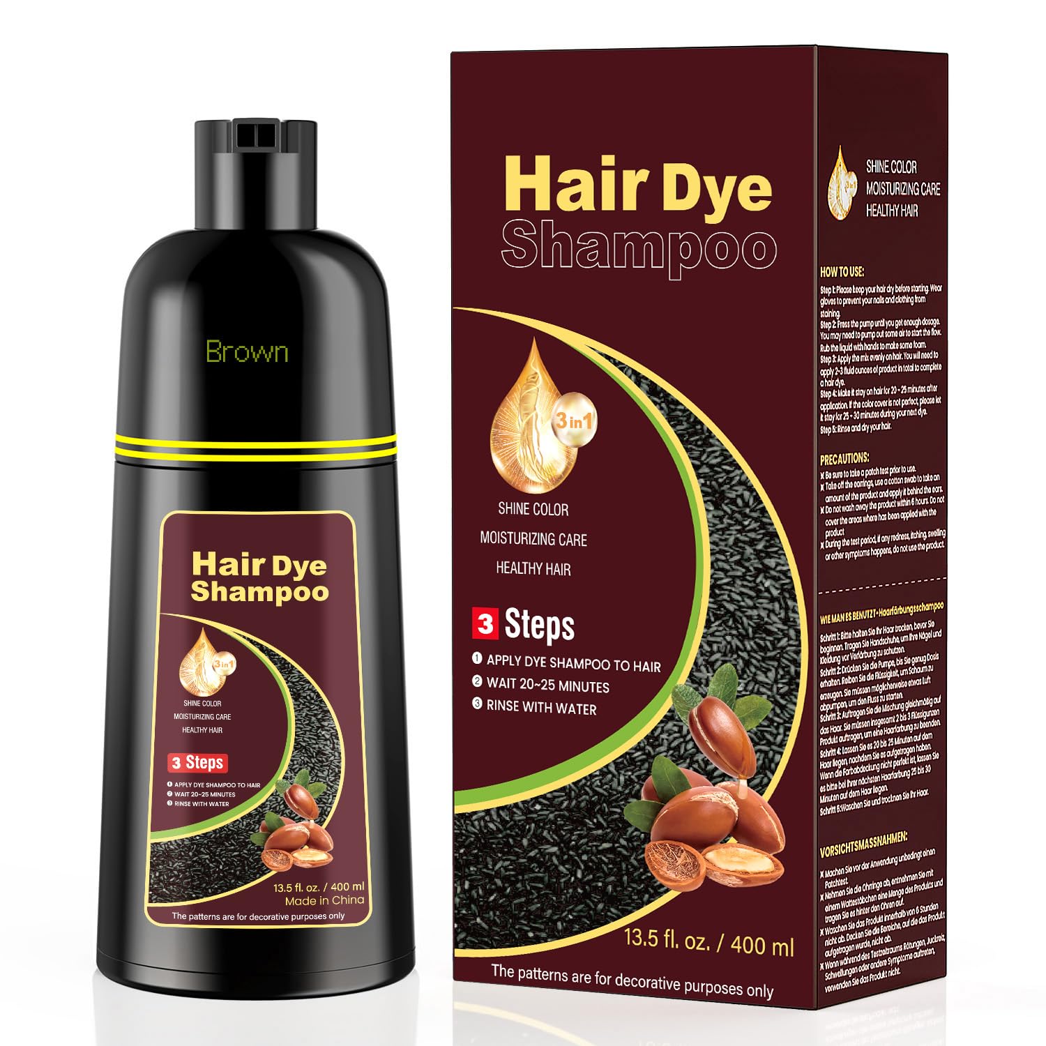 KAISASA Black Hair Dye Shampoo 3 in 1,Hair Color Shampoo for Women and Men | Hair Dye Shampoo Covers Gray Hair