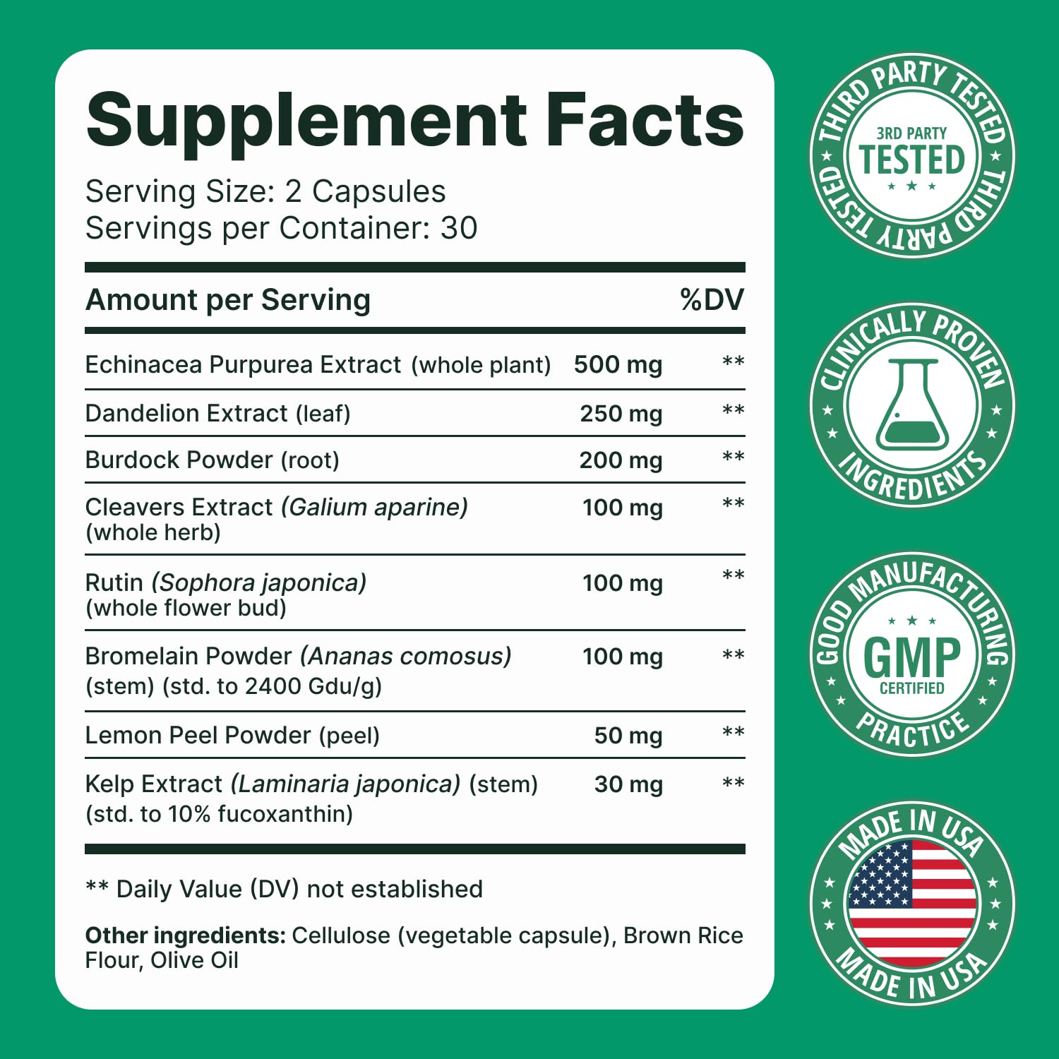 Lymphatic Drainage Supplement – Lymphatic Drainage Capsules with Dandelion, Burdock, Cleavers & Echinacea, Supports Bloating, Fluid Balance & Daily Lymphatic Wellness – 60 Capsules