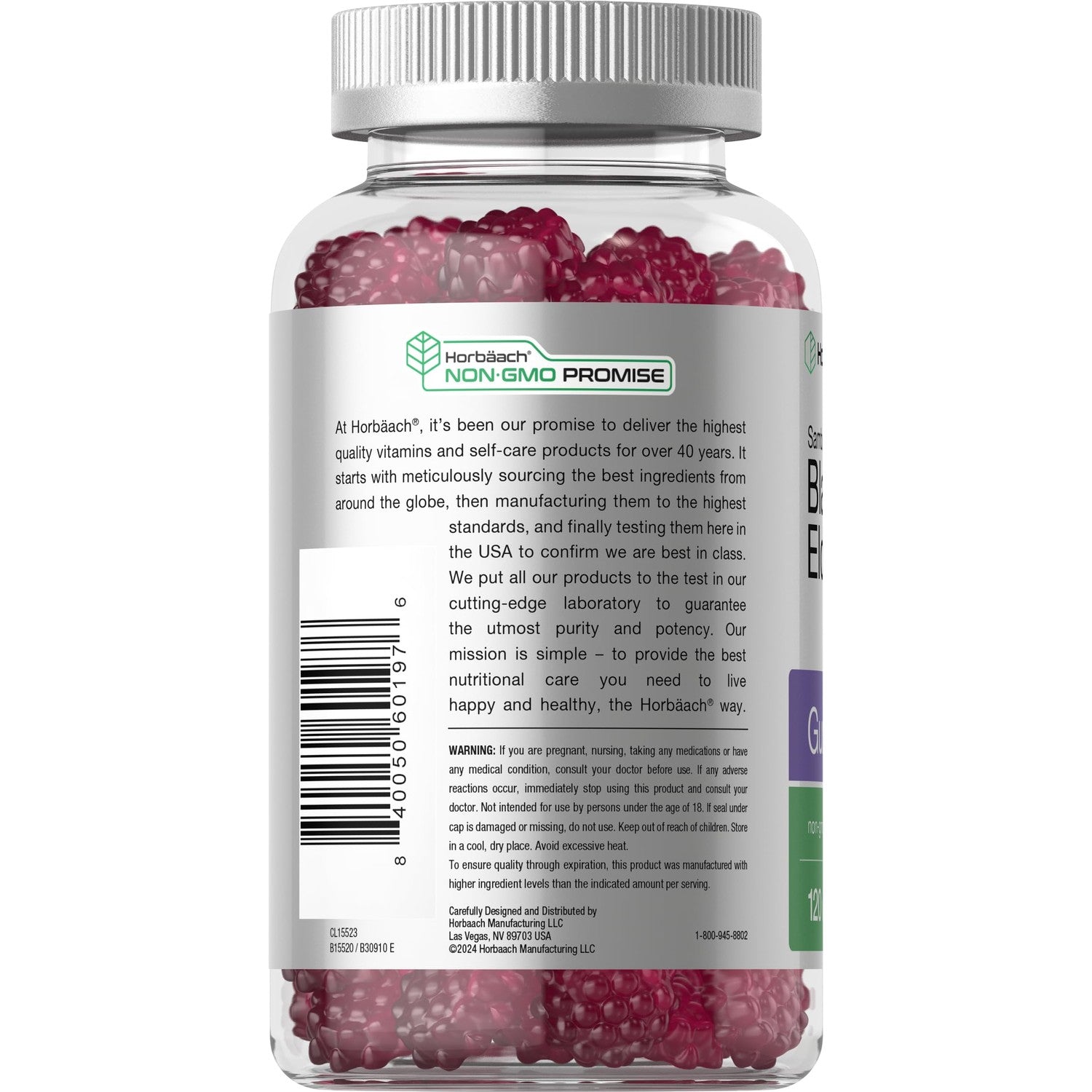 Horbaach Black Elderberry Gummies | 120 Count | Berry Flavor | Sambucus Extract with Zinc and Vitamin C | Vegan, Non-GMO, and Gluten Free Supplement for Adults