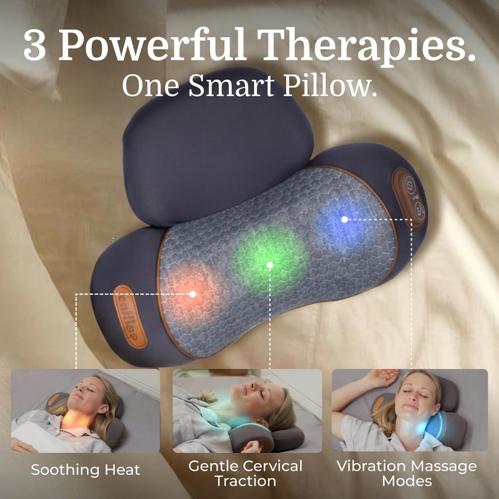 CALLIXE Original TheraPillow – 3-in-1 Neck Massager Pillow with Heat & Gentle Traction | Relaxing Neck & Shoulder Support with Vibration Massage, Wireless Design & USB-C Charging