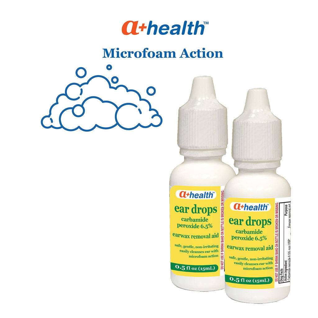 A+Health Earwax Removal Drops, Carbamide Peroxide 6.5%, Made in USA, Twin Pack, 1 fl Ounce(Two 0.5 fl oz bottles)