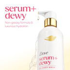 Dove Serum+Shower Oil Body Wash Dewy, Coconut & Geranium Oil, 15.3 fl oz | Hydrating shower oil body wash with glycerin serum for soft, dewy skin without greasy residue