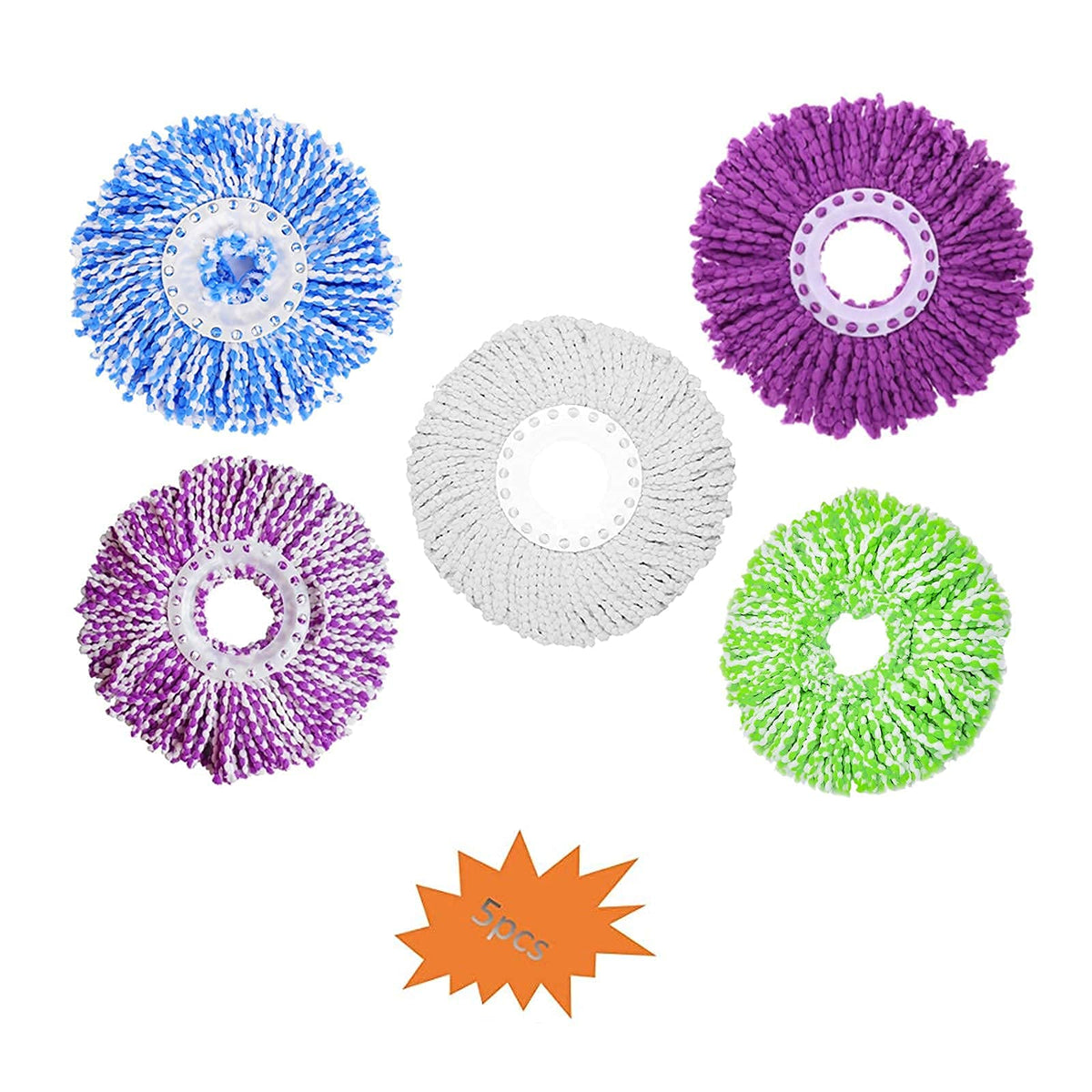 5 Replacement Mop Micro Head Refill for 360° Spin Magic Mop-Microfiber Replacement Mop Head-Round Shape Standard Size