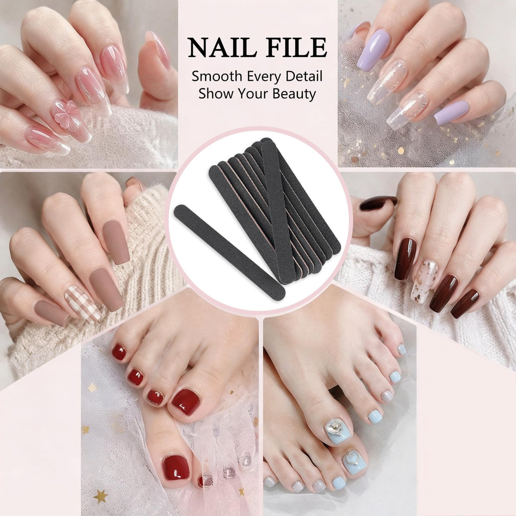 HeeYaa 10 Pack Nail Files, Professional Double Sided 100/180 Grit Emery Board for Manicure Pedicure, Black
