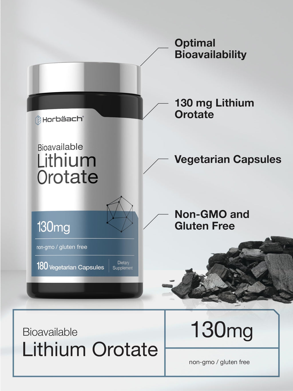 Horbäach Lithium Orotate 130mg | 180 Capsules