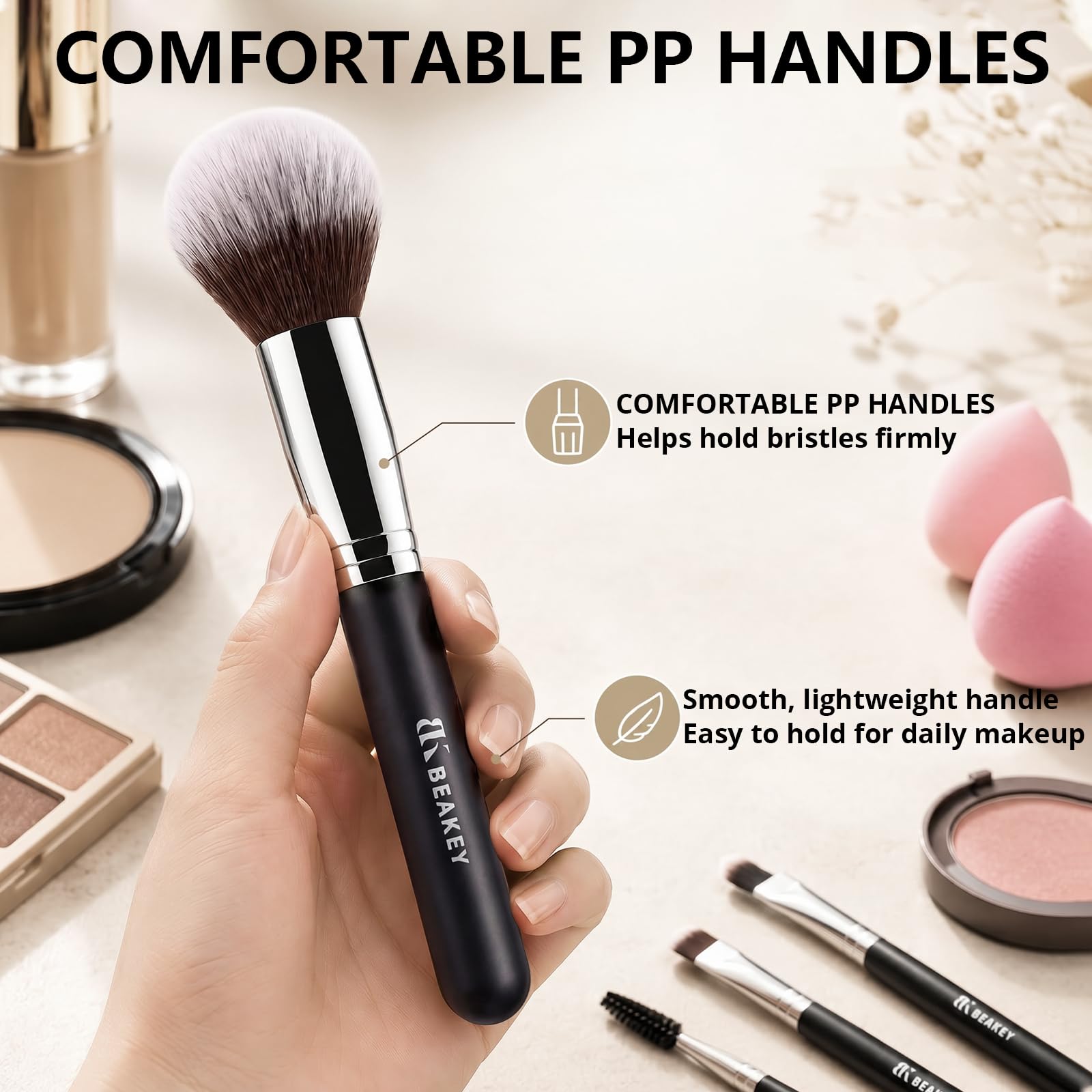 BEAKEY Makeup Brushes set with 2 Blending Sponges,10 Brush Face and Eye Set | Beginner-friendly face and eye tools with soft synthetic fibers for light,buildable coverage from foundation to eyeshadow