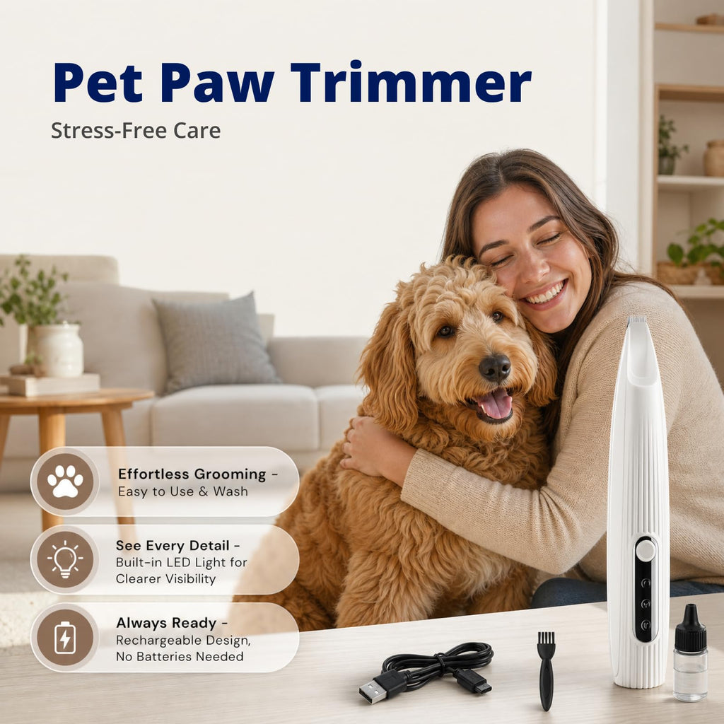Silent Pet Paw Trimmer | Cordless Paw Trimmer for Grooming w/Light