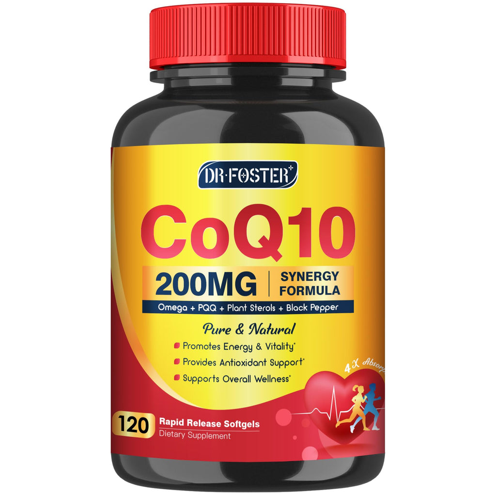 DRFOSTER CoQ10 200mg, with PQQ & Omega 3-6-9 & Vitamin E, 120 Servings