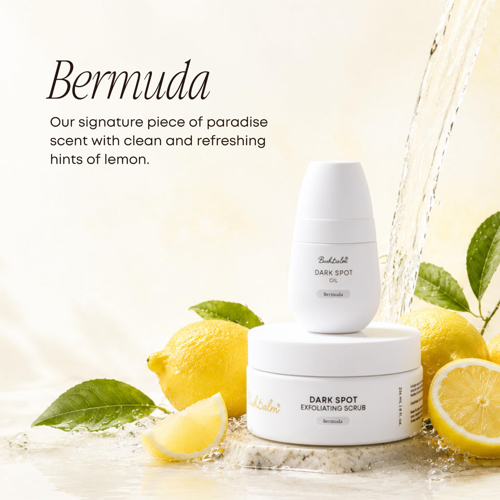 Bushbalm Dark Spot Exfoliating Body Scrub - Bermuda, 236ml | Brightening & Exfoliating Sugar Scrub for Dark Spots & Uneven Skin Tone. Formulated with Naturally-Derived Ingredients