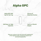 DEAL SUPPLEMENT Alpha GPC 600 mg Per Serving, 240 Capsules – Alpha GPC Choline Supplement – 120 Servings – Non-GMO, Gluten Free