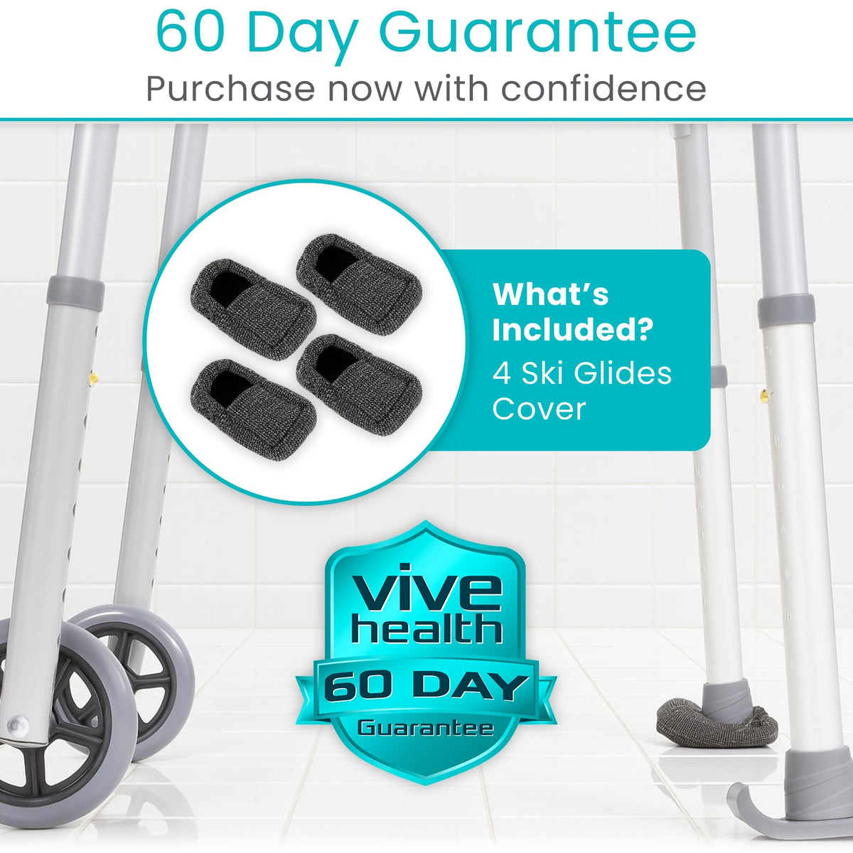 Vive Walker Ski Glide Covers (4 Pack)- Folding Walker Accessories, Upgraded