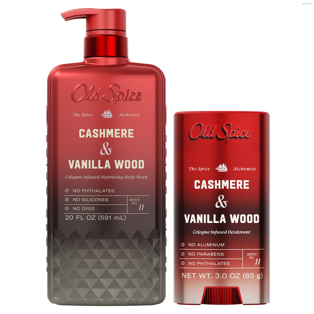 Old Spice Body Wash for Men, The Spice Alchemist Collection, 24/7 Cologne Infused Hydration, No Trade Off Formula, Free of Phthalates Silicones & Dyes, Cashmere + Vanilla Wood Scent, 20 oz