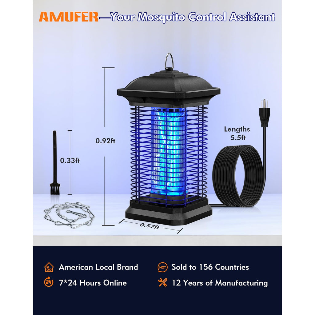 AMUFER Bug Zapper Outdoor, 18W & 4400V, 1/2 Acre Coverage, 5.5ft Cord