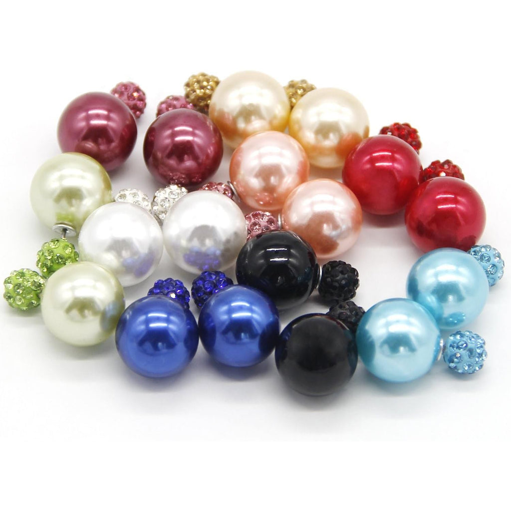 Buy now AHIER 9 Pairs Bling Rhinestone Polymer Clay Studs Pearl Button Earrings, Double Ball Earring, Jewelry Piercing Ear Ring at indiglob india
