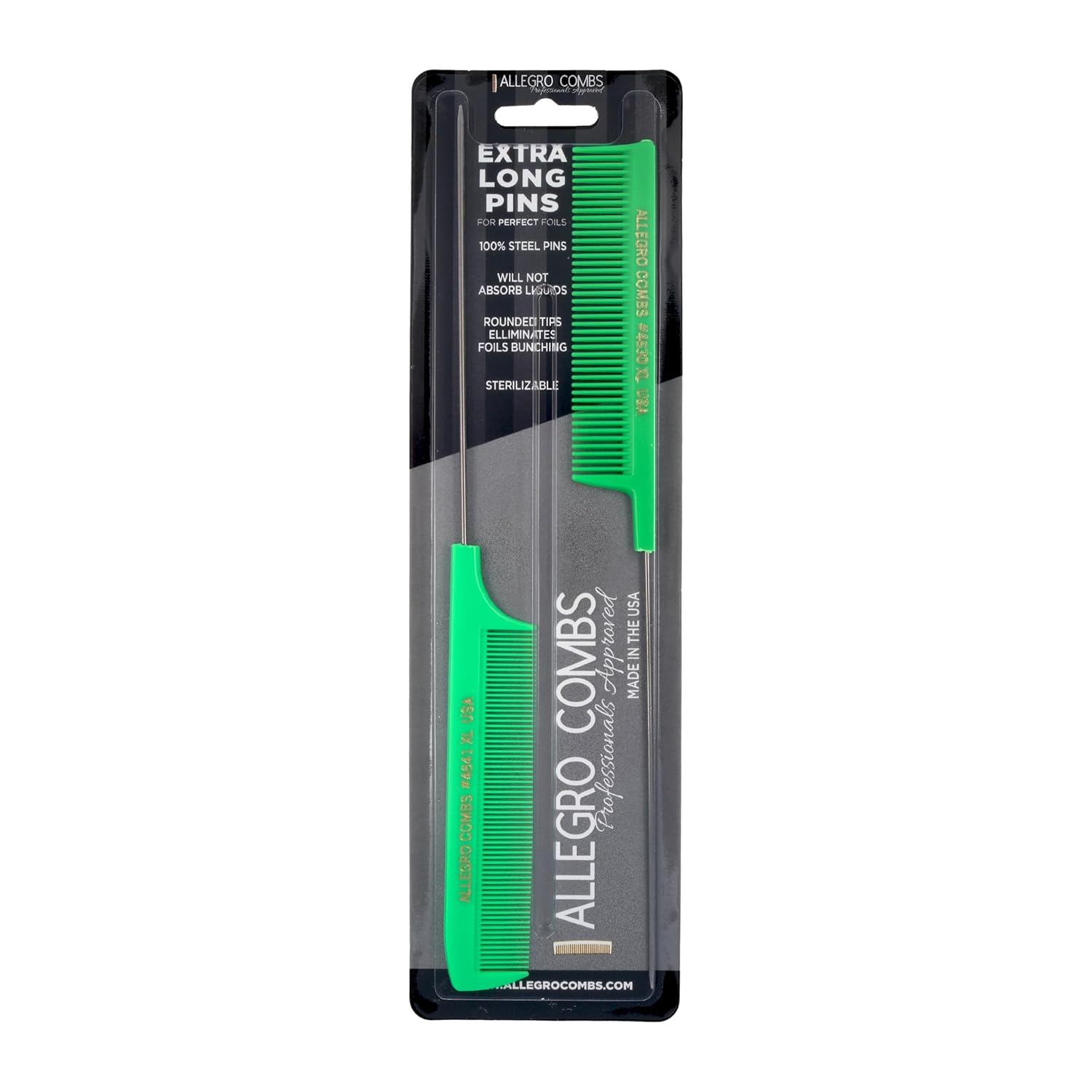 Buy now Allegro XL Pintail Rat Tail & Parting Combs - Metal Tail Foiling & Pin Combs (2 Pc. AQUA & WHITE) Neon Green at indiglob india