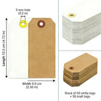 100 Pack Shipping Tags with Strings Included, Blank Hang Tags 4 3/4" x 2 3/8", Assorted White & Kraft Cardstock, Sturdy Marking Tags for Gifts, Clothing, Inventory & Price Tags