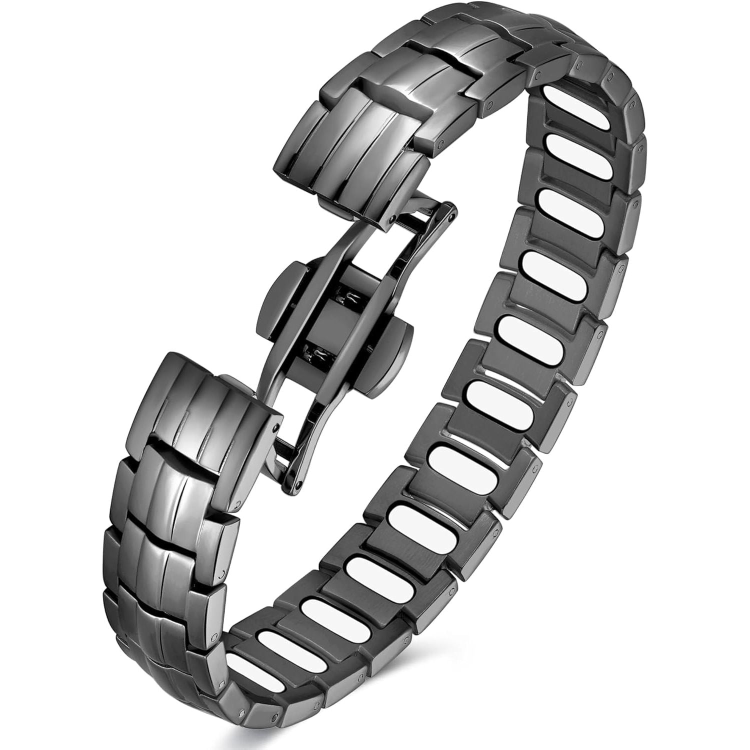 Buy now Feraco Mens Magnetic Bracelet Titanium Steel Magnetic Bracelet with Double Row 4 Elements Magnets (Silver) Grey-Upgrade at indiglob india