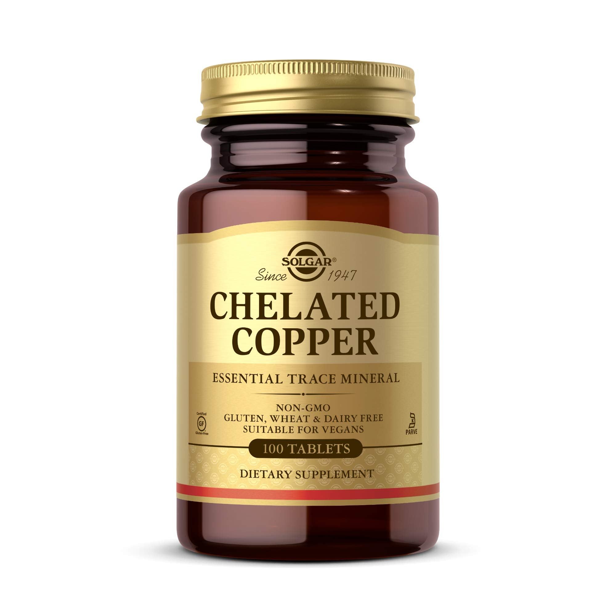 Solgar Chelated Copper, 100 Tablets - Essential for Collagen Formation | Highly Bioavailable Form, Supports Connective Tissue, Non-GMO, Vegan, Gluten Free, Dairy Free, Kosher - 100 Servings