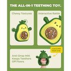 Infinno Avocado Silicone Teething Toy with Rattle for Infant 3-12 Months