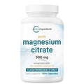 Pure Magnesium Citrate Supplements 500mg, 300 Capsules | Fat-Soluble Vitamin C Added | 100% Chelated | Only Active Ingredients