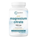 Pure Magnesium Citrate Supplements 500mg, 300 Capsules | Fat-Soluble Vitamin C Added | 100% Chelated | Only Active Ingredients