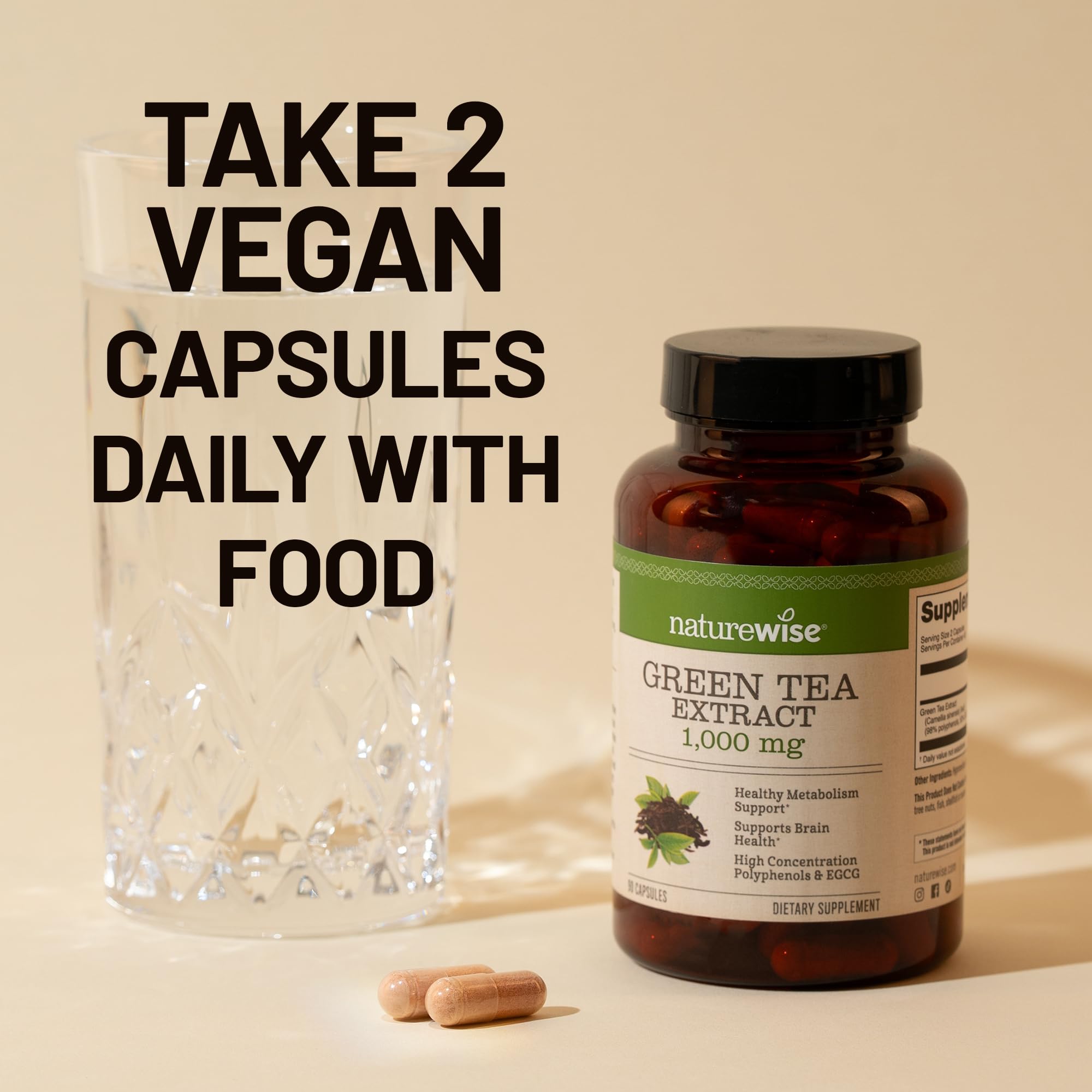 NatureWise Green Tea Extract Capsules 1000 mg - 50% EGCG & 98% Polyphenols - Extra Strength Green Tea Pills - Antioxidants for Heart Health & Energy - Vegan, Non-GMO - 60 Count[30-Day Supply]