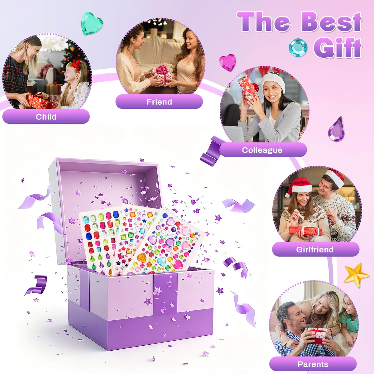 Gem Stickers, 6124Pcs Self-Adhesive Face Gems for Kids Crafts Nail Art DIY
