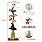 Lighted Halloween Wooden Witch Broom for Indoor Outdoor Decorations
