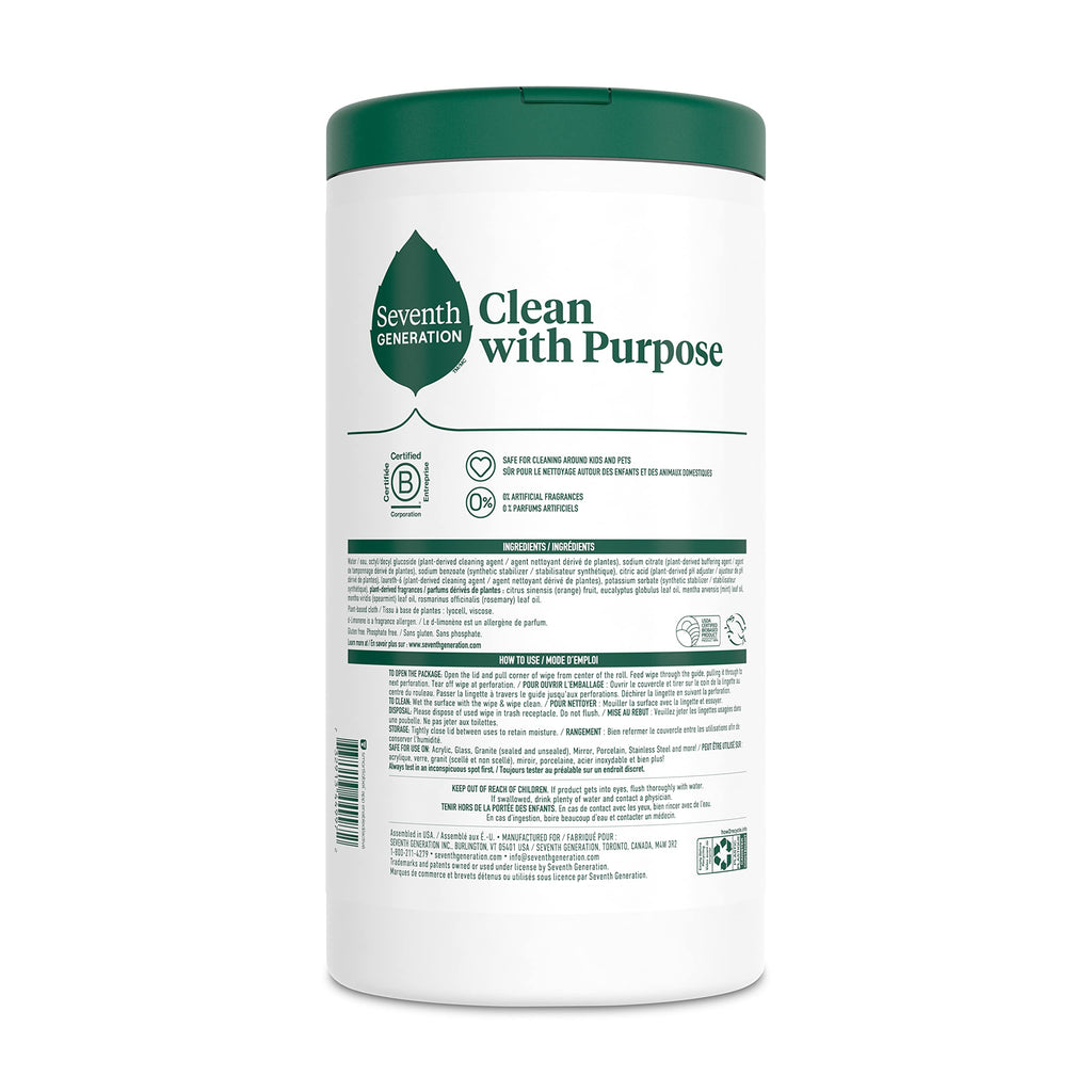 Seventh Generation Multi-Surface Wipes, Garden Mint Scented, 70 Count
