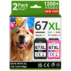 67XL Ink Cartridges Black Color Combo Pack Compatible for HP 67 Ink