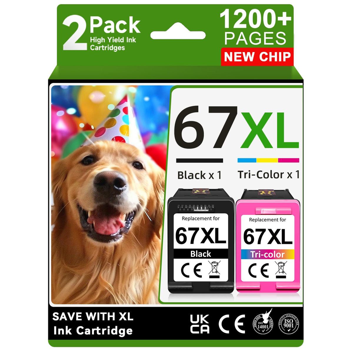 67XL Ink Cartridges Black Color Combo Pack Compatible for HP 67 Ink
